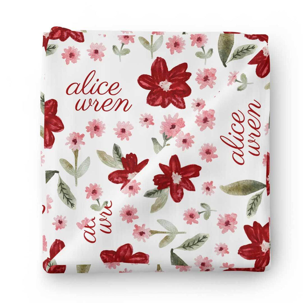 christmas floral personalized swaddle blanket 