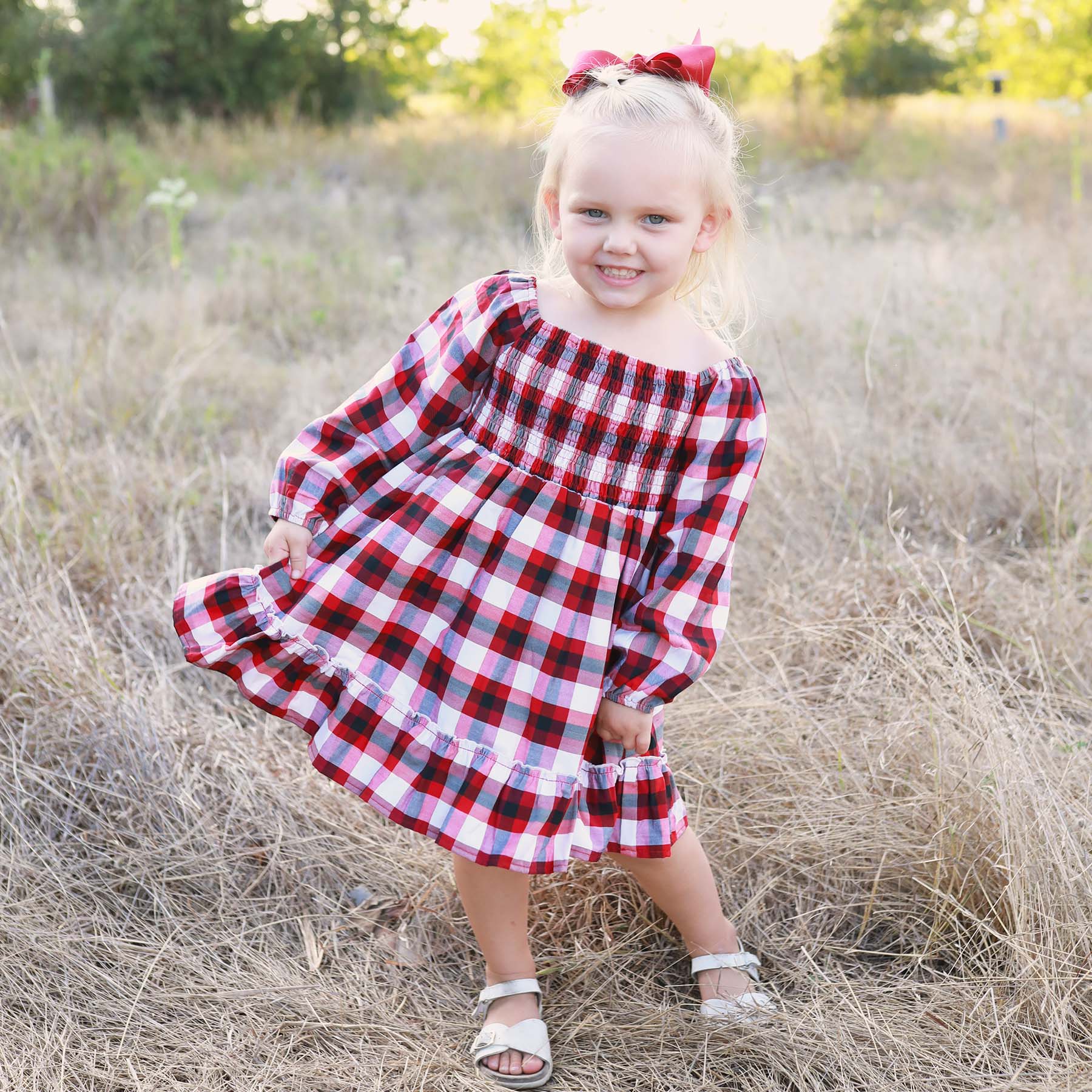 Long Sleeve Smocked Dress | Christmas Plaid – Caden Lane