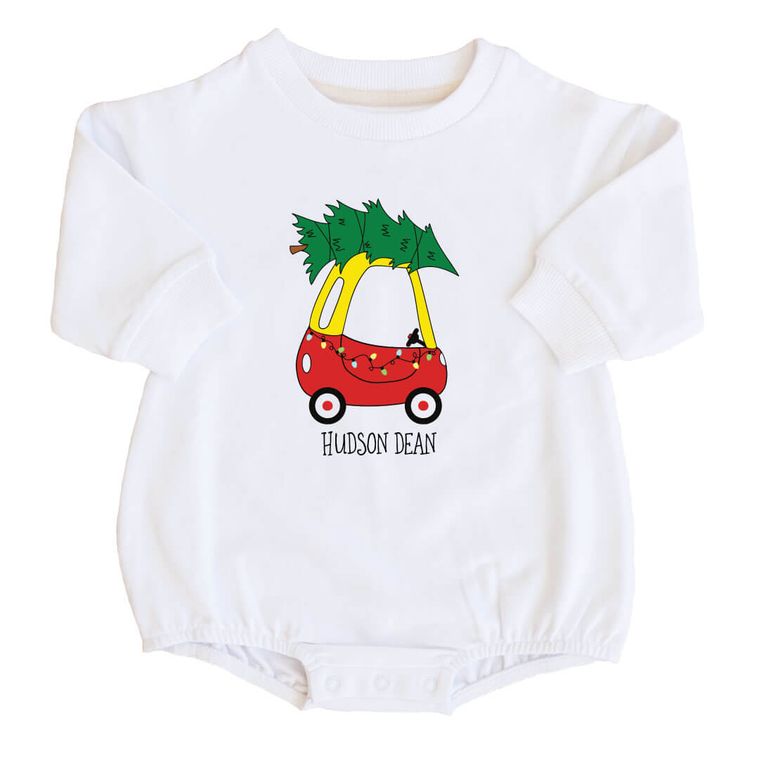 personalized toy car christmas tree sweatshirt bubble romper