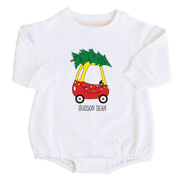 personalized toy car christmas tree sweatshirt bubble romper