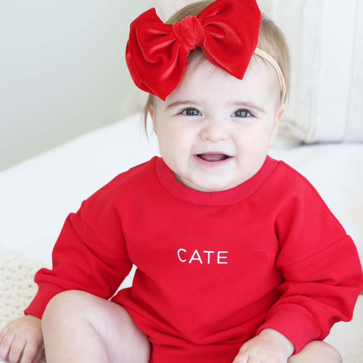 personalized sweatshirt bubble romper red