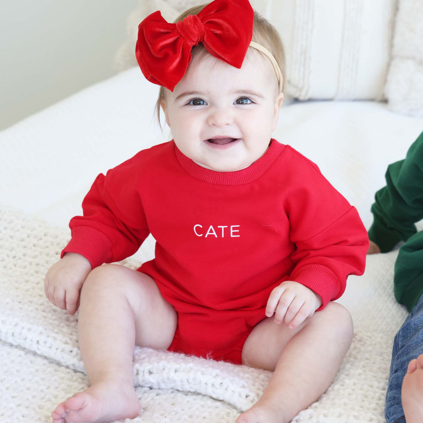 sweatshirt bubble romper with name red 