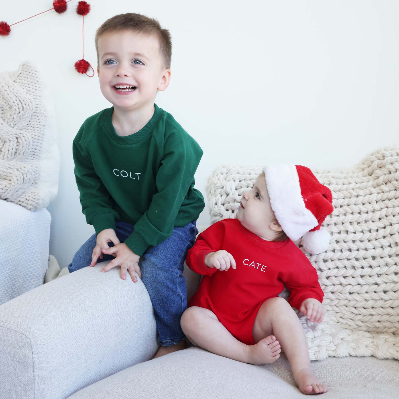 kids christmas sweatshirt personalized with name green 
