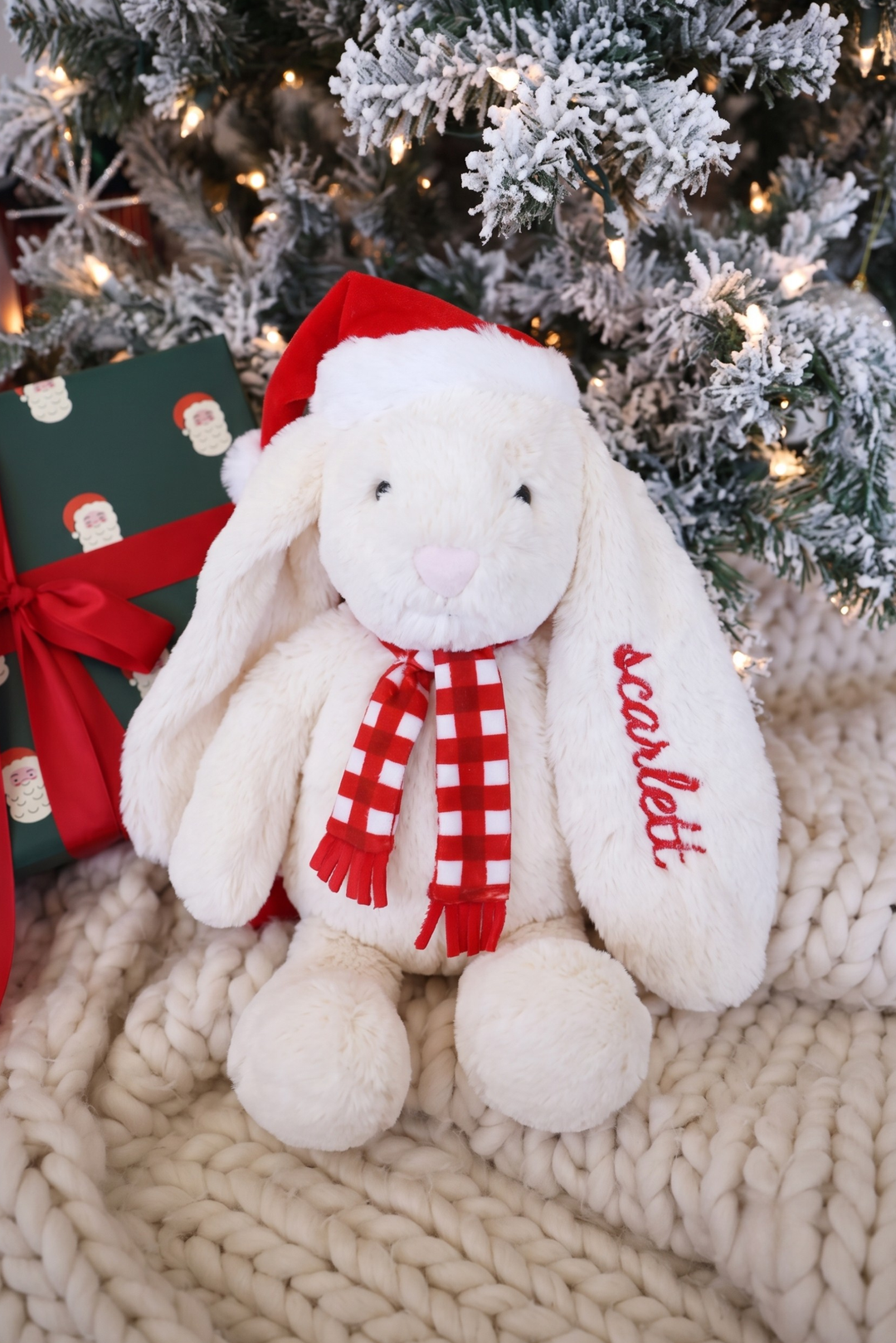 Embroidered Large Cuddle Plush Friends | Christmas Bunny