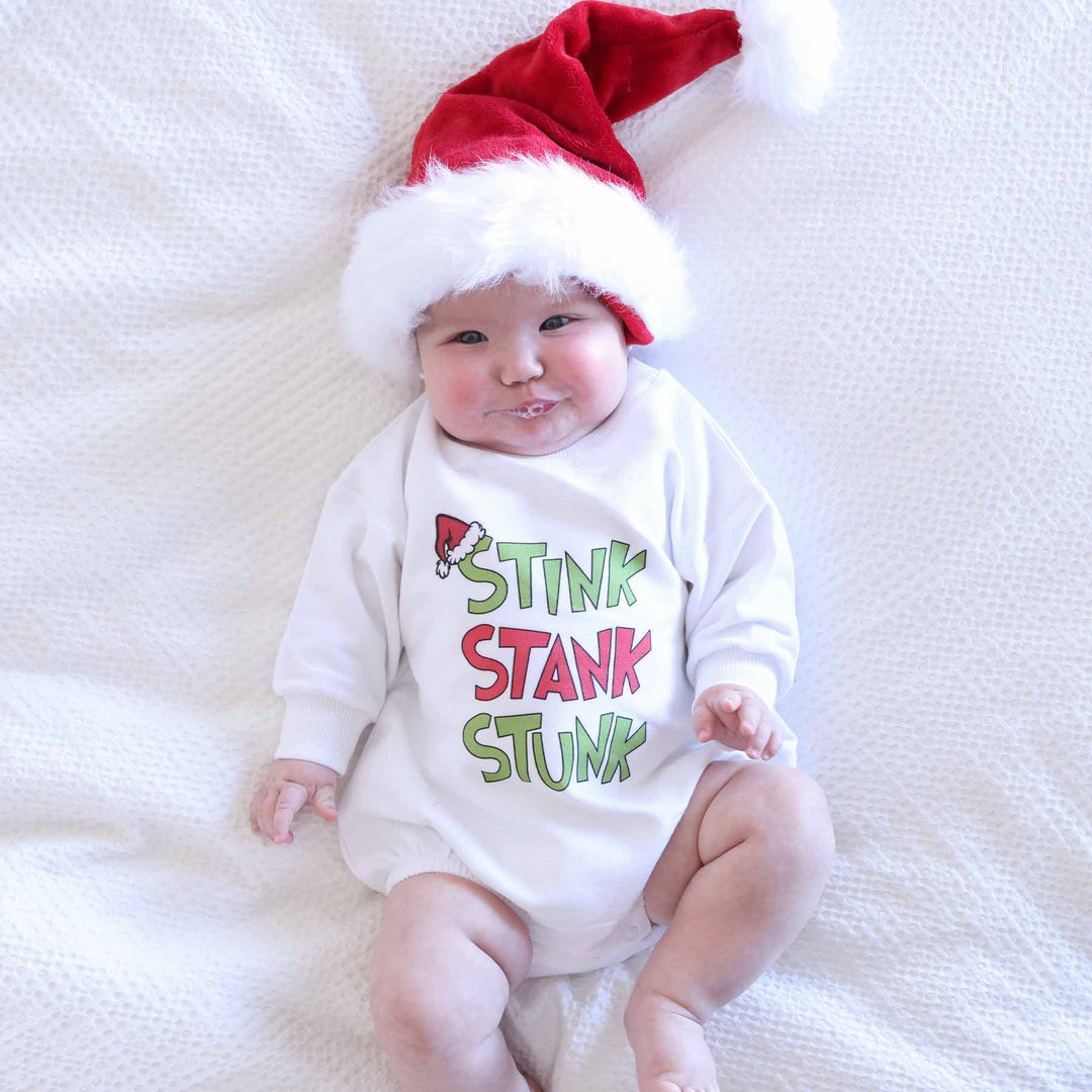 stink stank stunk sweaatshirt bubble romper for babies 