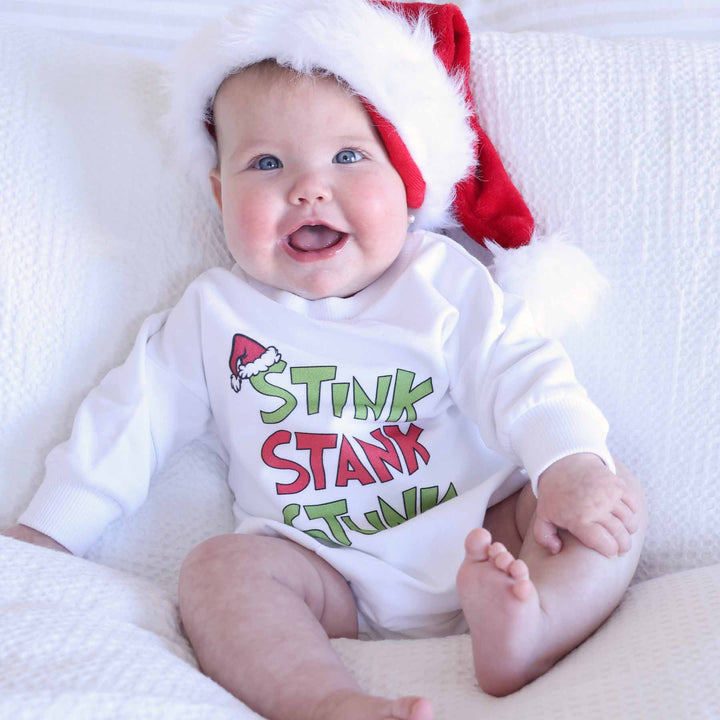 christmas sweatshirt bubble romper grinch stink stank stunk