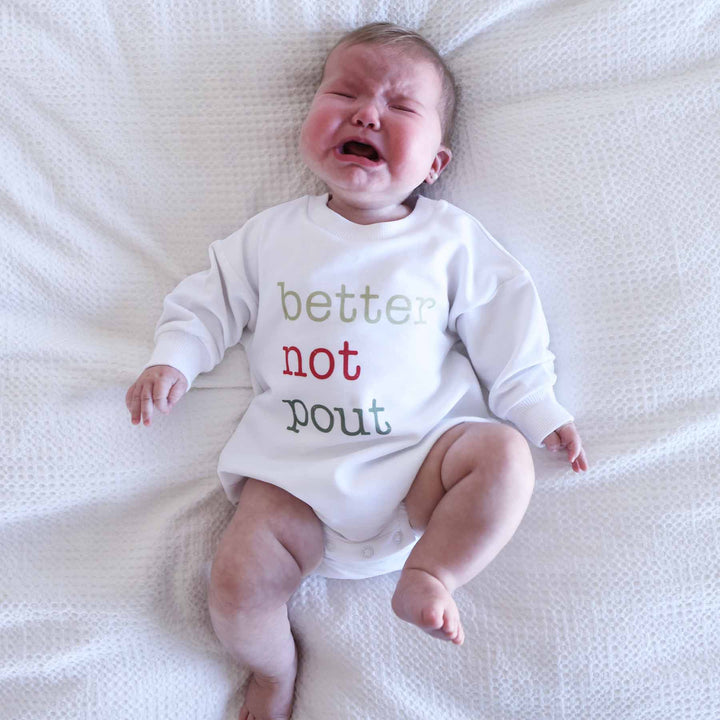 baby christmas sweatshirt bubble romper better not pout 