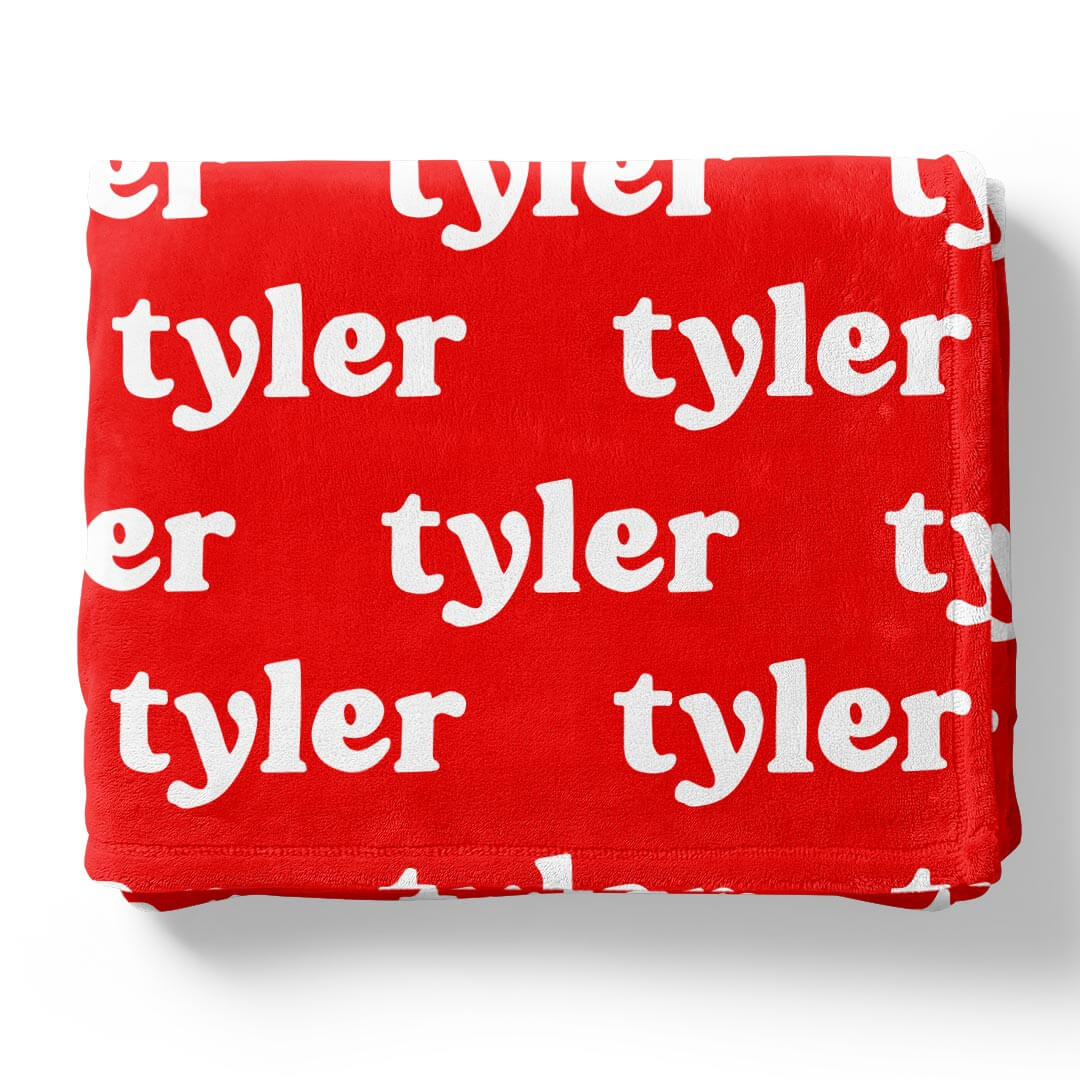cinnamon candy red personalized name blanket for kids block font