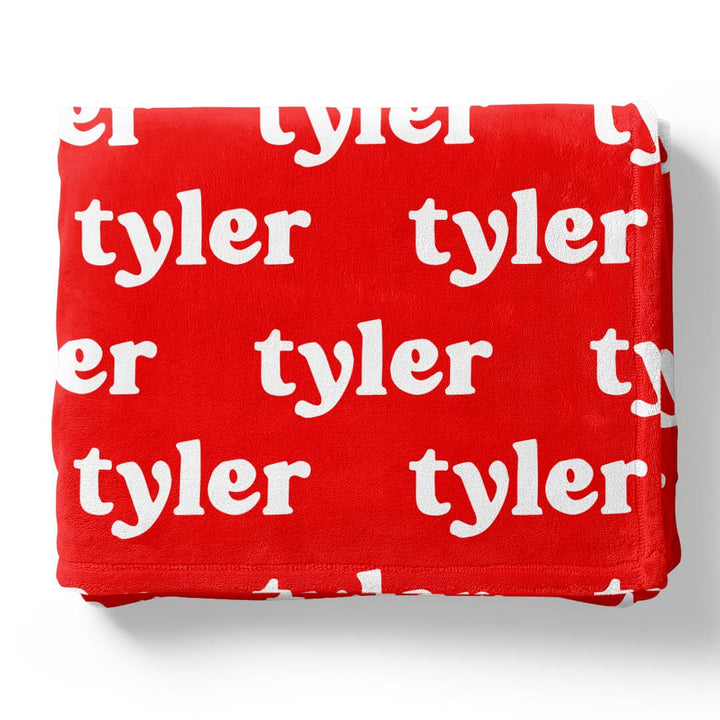 cinnamon candy red personalized name blanket for kids block font