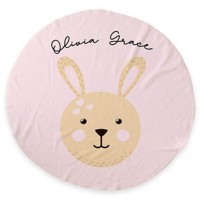personalized round blanket with bunny pink