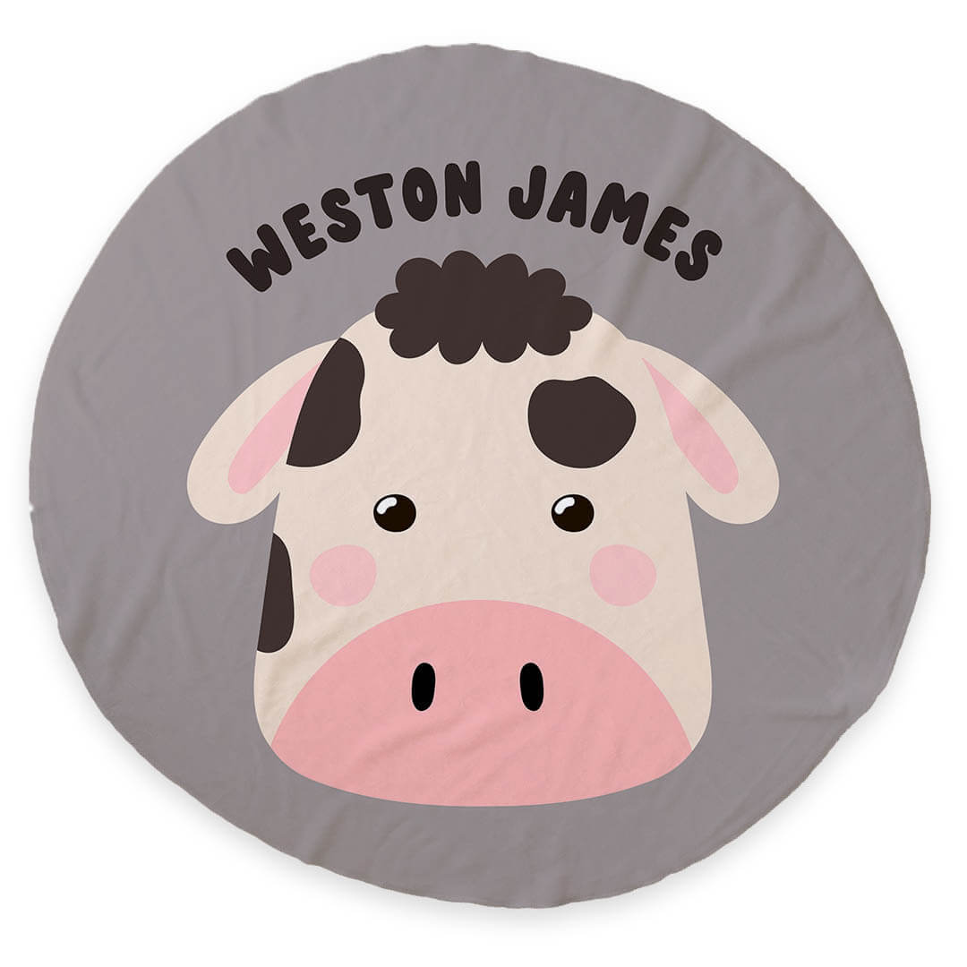 personalized round blanket with cow 