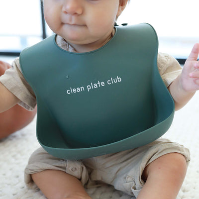 green bib for babies made of silicone clean plate club