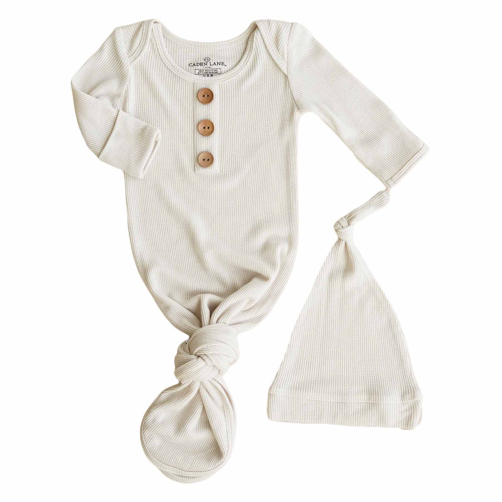 cloud white ribbed newborn knot gown 