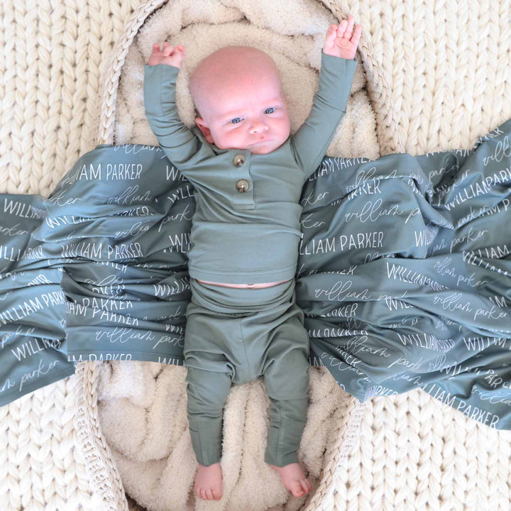 green personalized swaddle blanket for babies