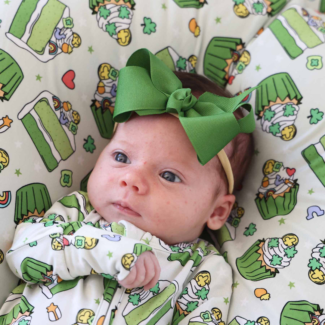 clover green ribbon bow headband 