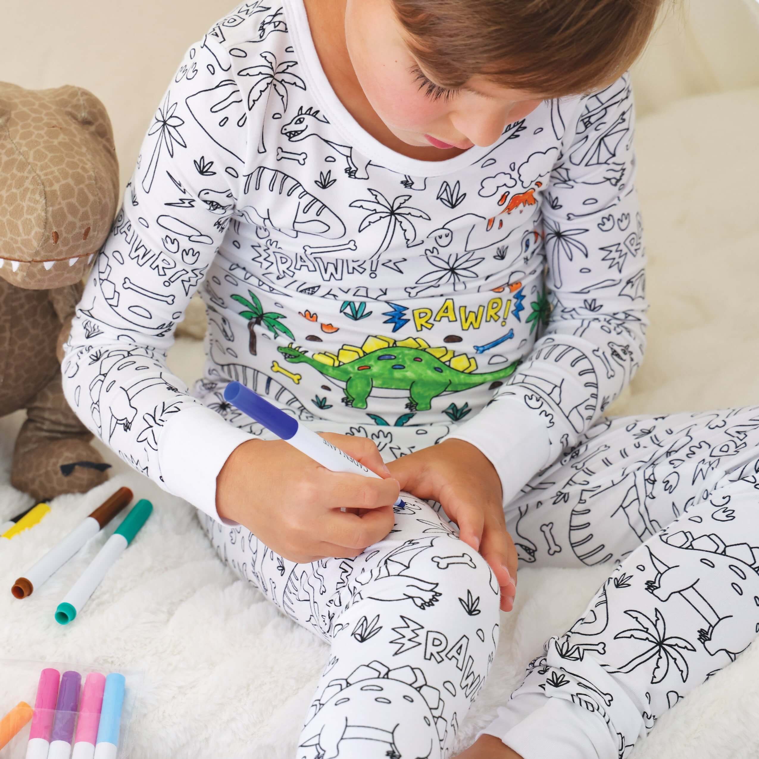 Colorable Two Piece Pajama Set | Jurassic Playground