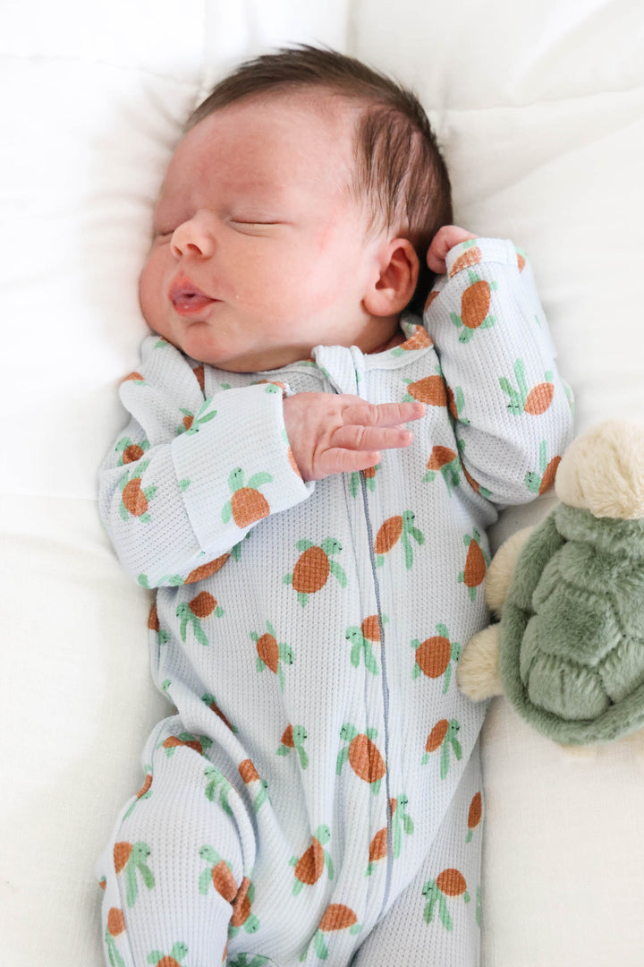coastal cruisers bamboo waffle zipper footie with turtle and ocean print for babies