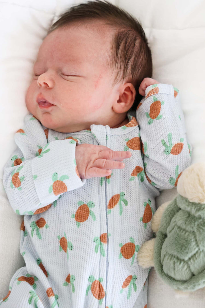bamboo waffle footie with coastal cruisers turtle ocean print for newborns