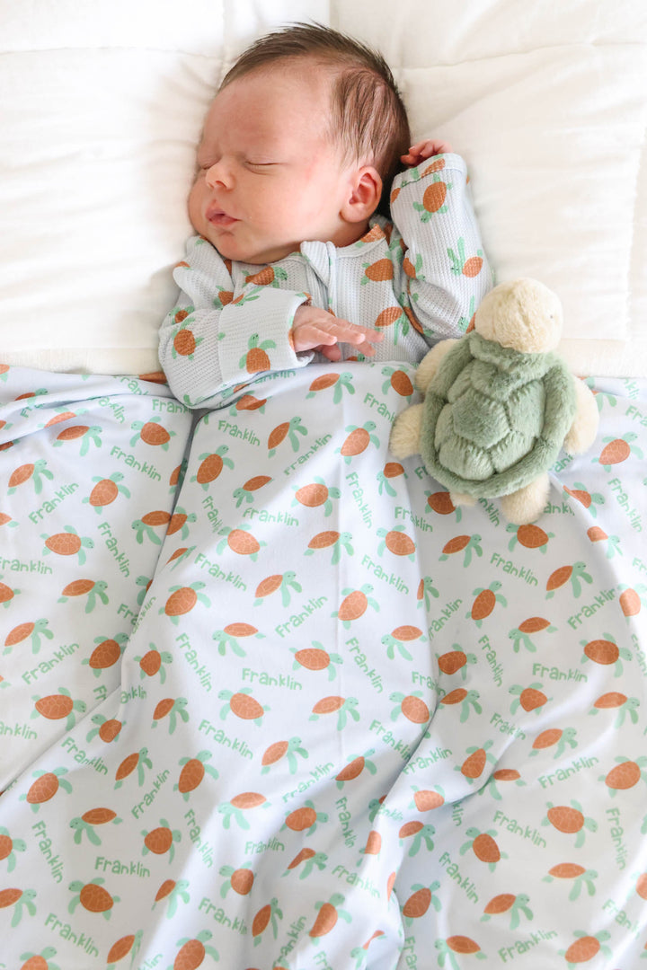 coastal cruisers bamboo waffle swaddle blanket with turtle and ocean print for newborns