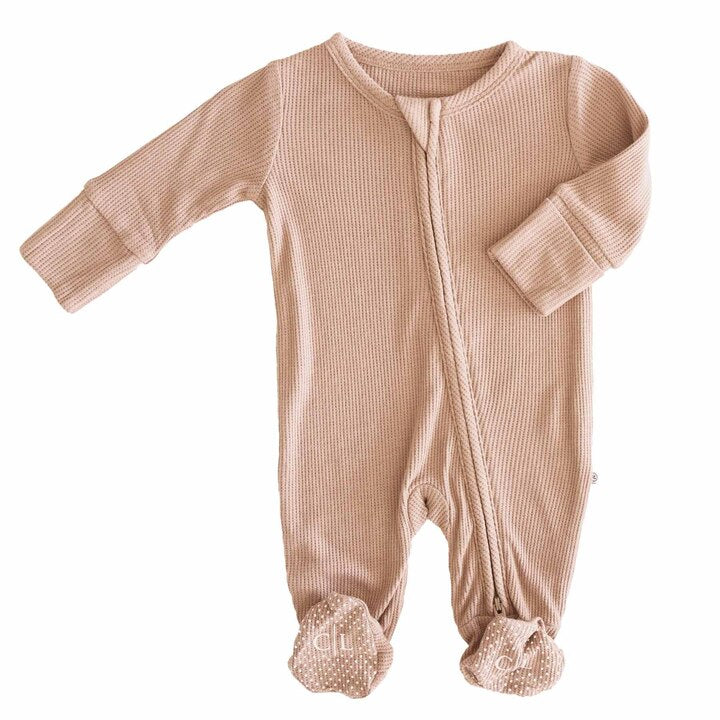 cocoa bamboo waffle zipper footie 
