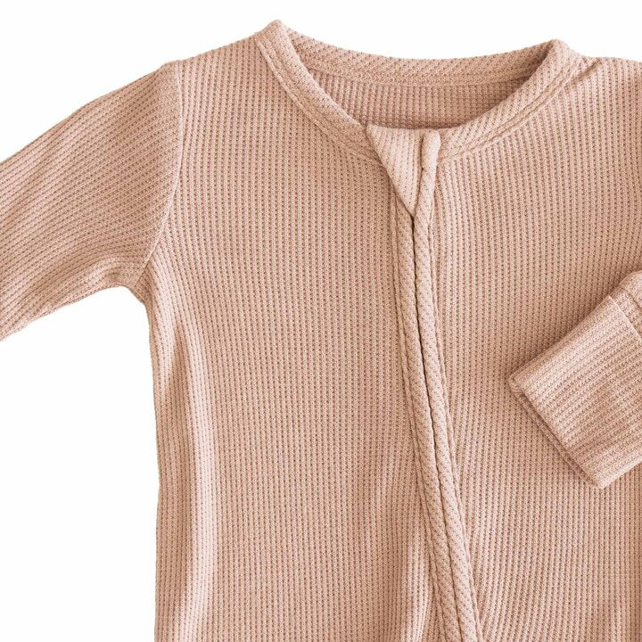 brown bamboo waffle zipper footie for babies 