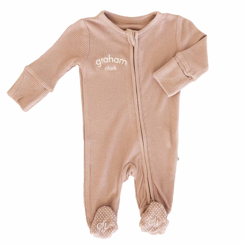 embroidered footie pajama for babies and toddlers brown