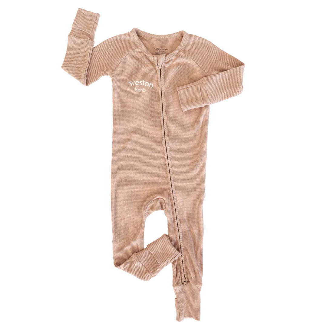 Embroidered Bamboo Waffle Convertible Zip Rompers | Mountain Haze