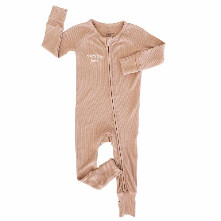 Embroidered Bamboo Waffle Convertible Zip Rompers | Mountain Haze