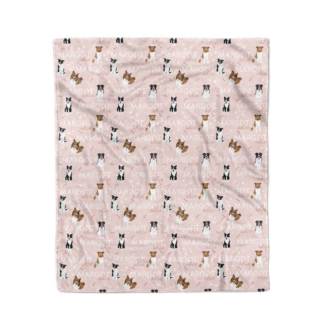 pink personalized kids blanket with collies 