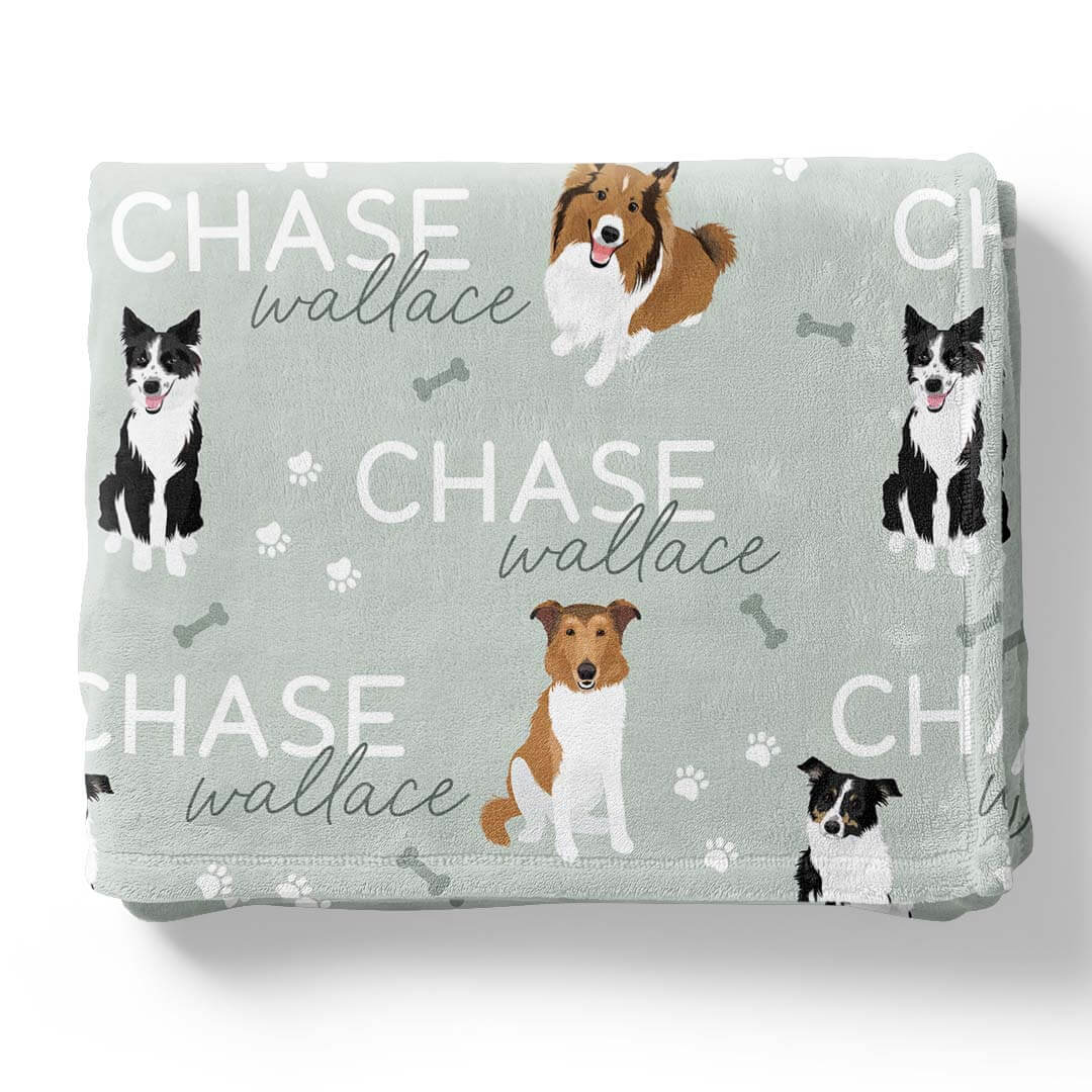 blue personalized kids blanket with collies 