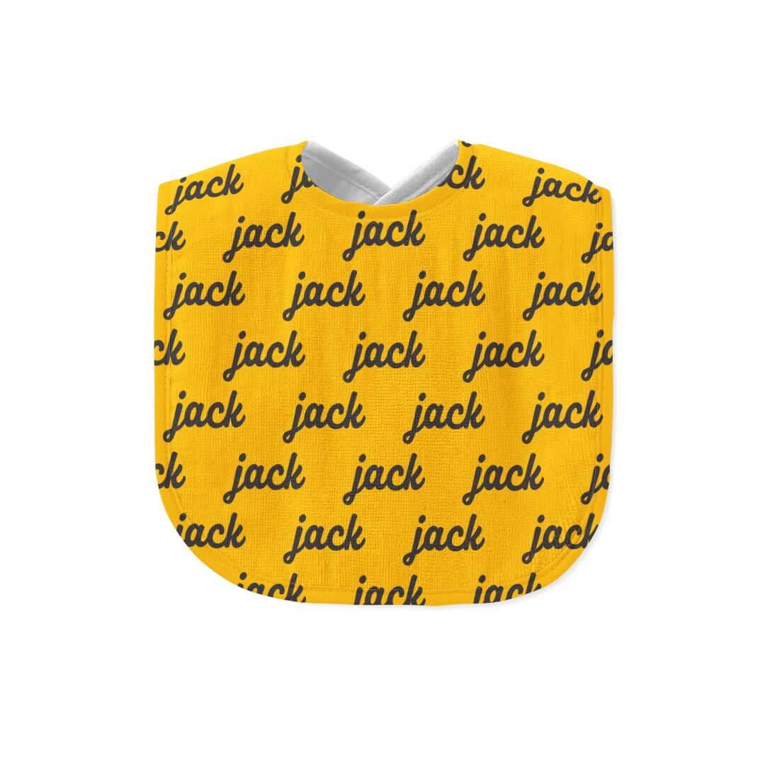 yellow and black personalized bib for babies 