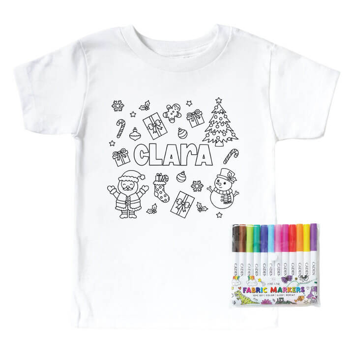 Christmas Morning Colorable Personalized Kids Graphic Tee | White
