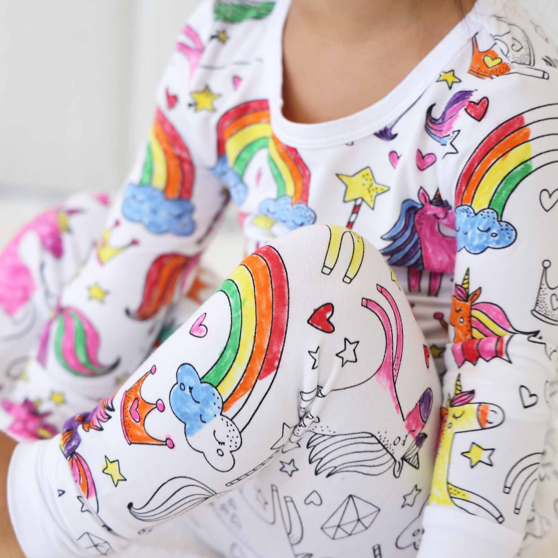Colorable Two Piece Pajama Set in Enchanted Unicorns | Caden Lane