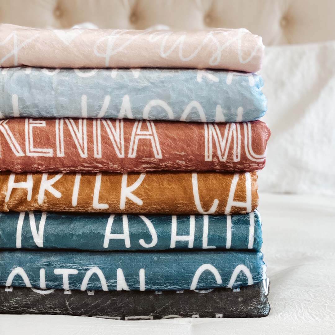 personalized color blankets stacked