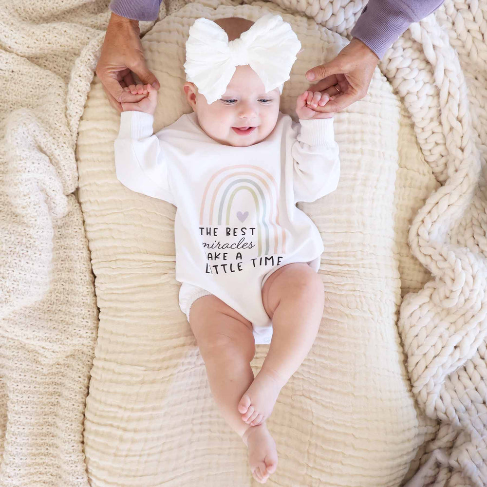 rainbow miracles take a little time sweatshirt bubble romper