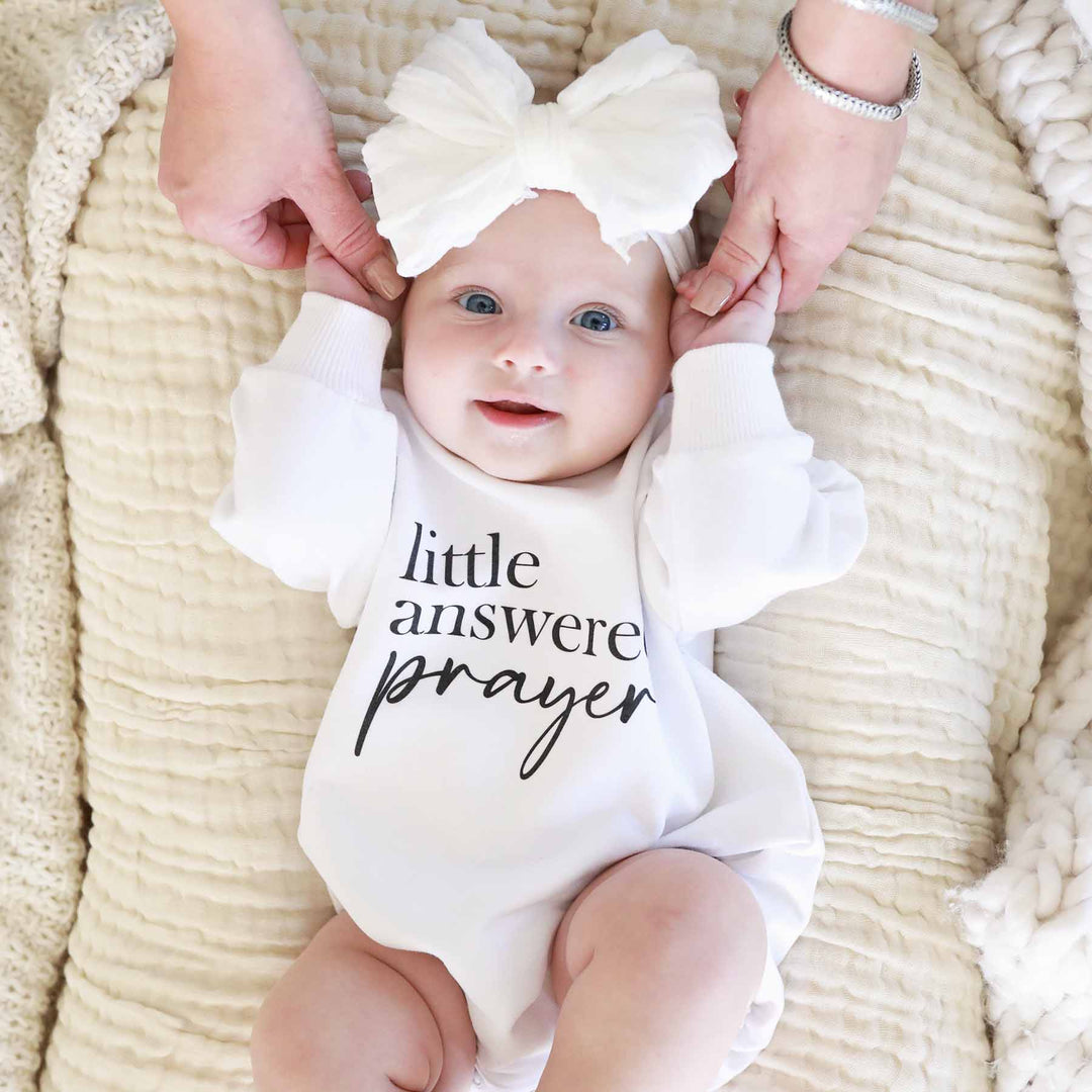 little answered prayer sweatshirt bubble romper for babies