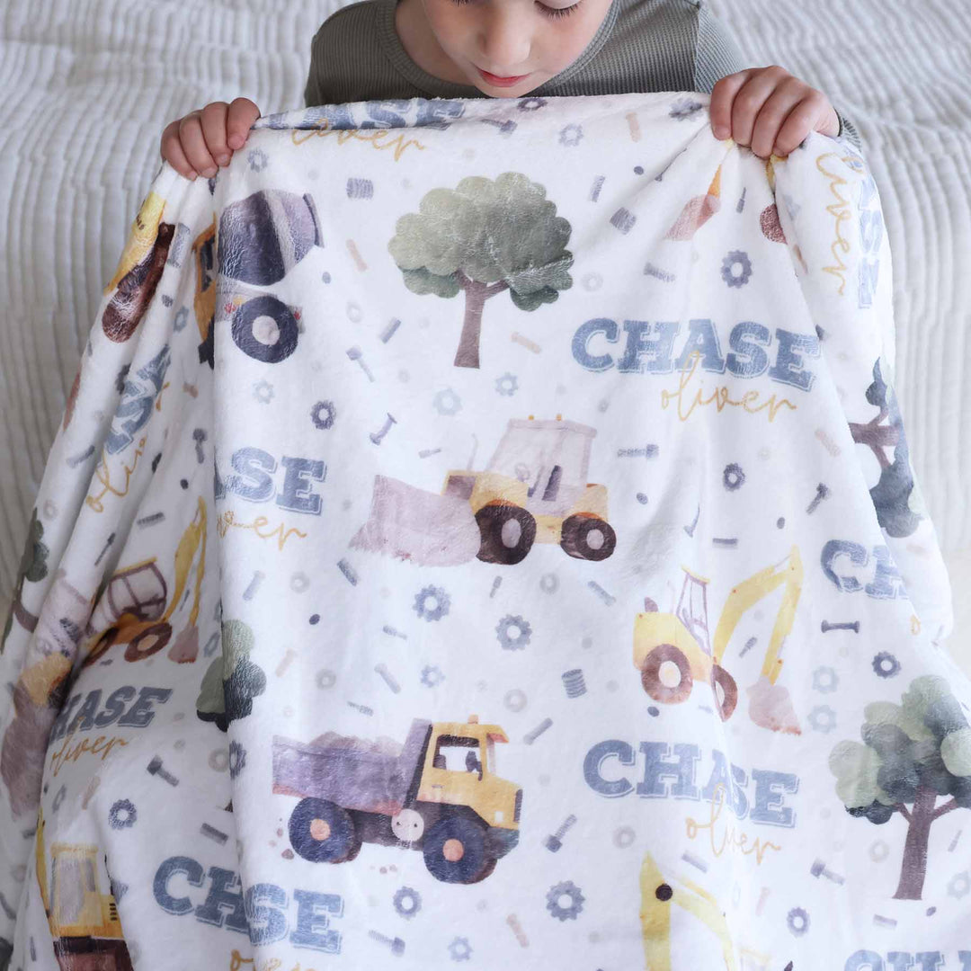 construction personalized blanket for kids 