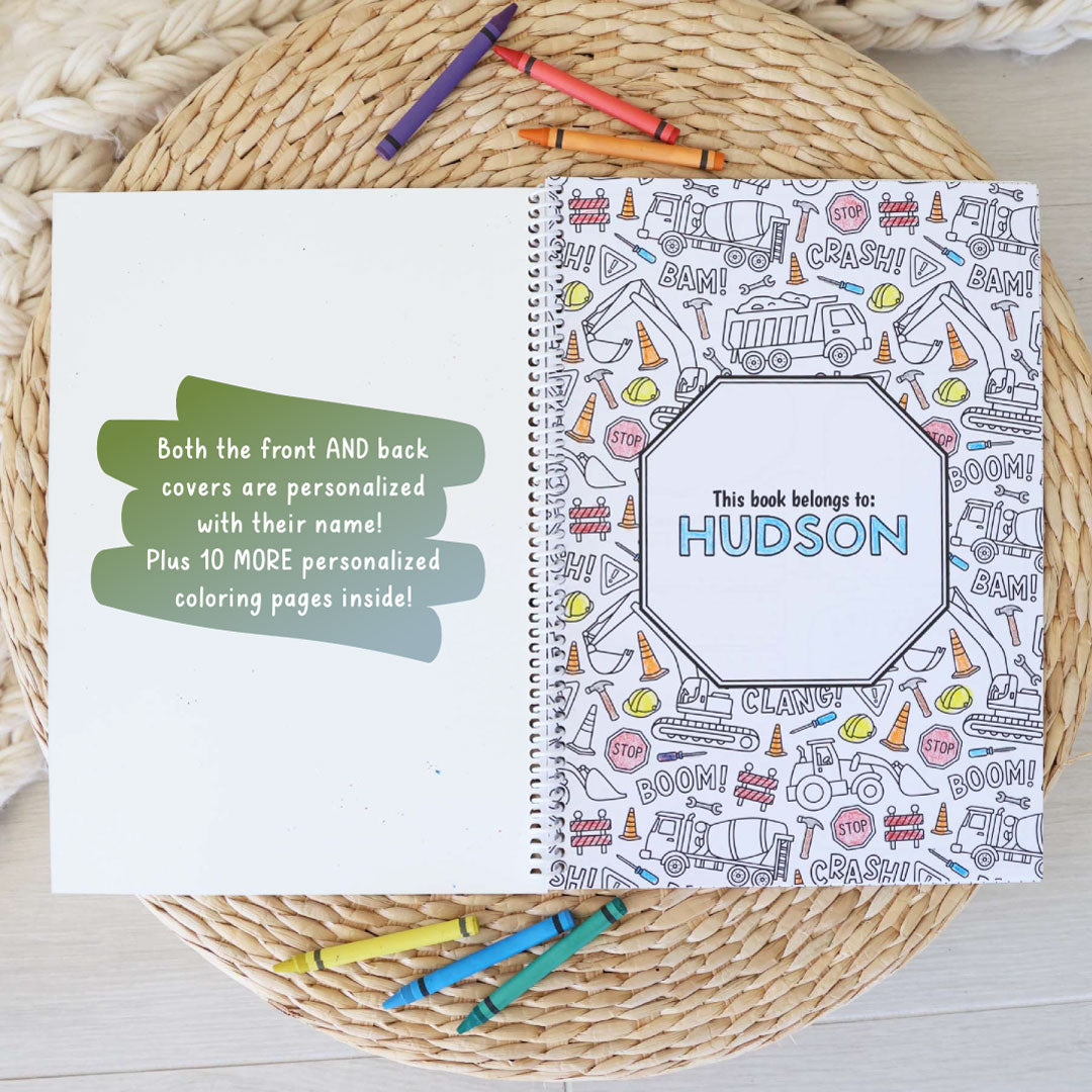 construction personalized kids coloring 