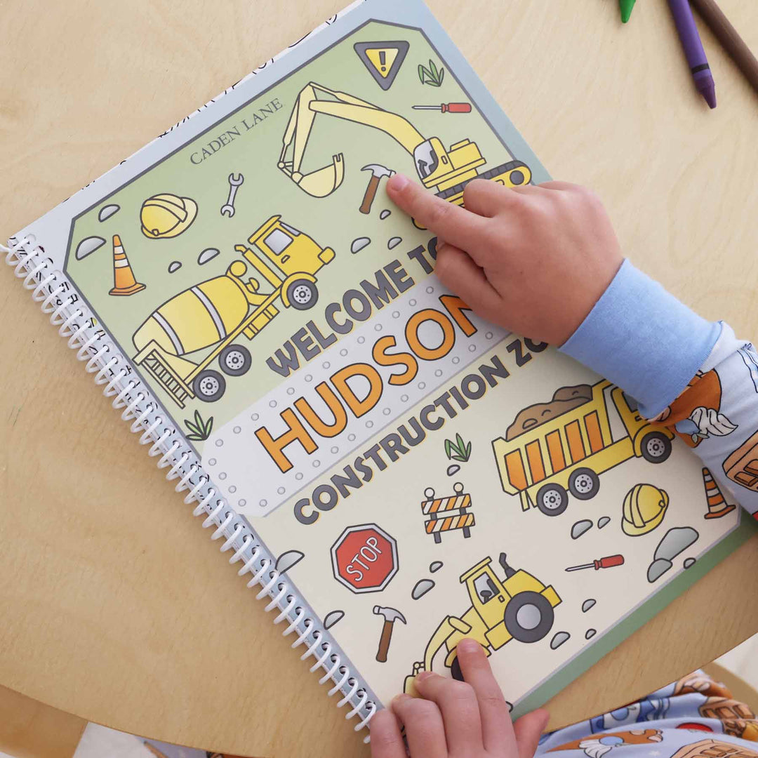kids personalized coloring book construction themed