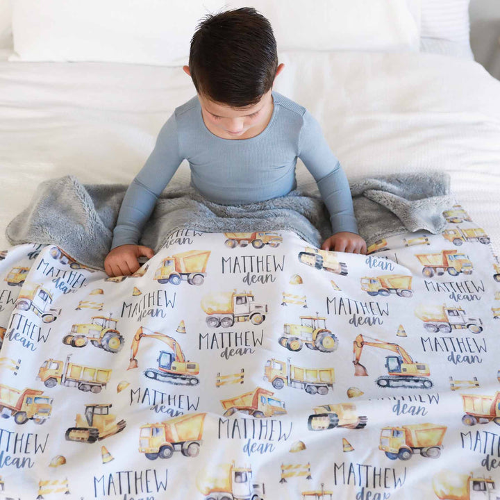 construction truck personalized blanket for kids 