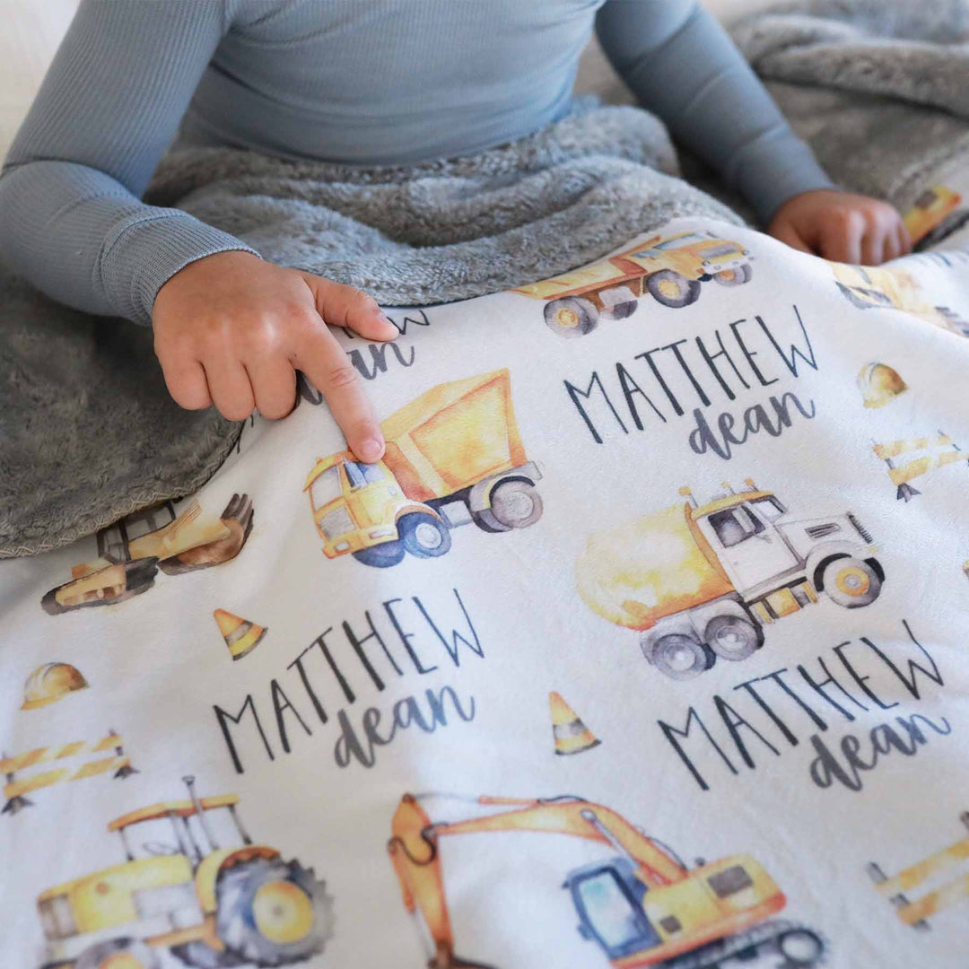 construction truck personalized furry blanket or boys