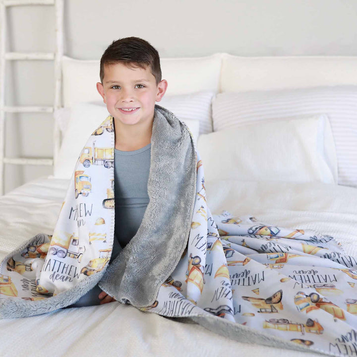 construction truck personalized blanket for boys with fur