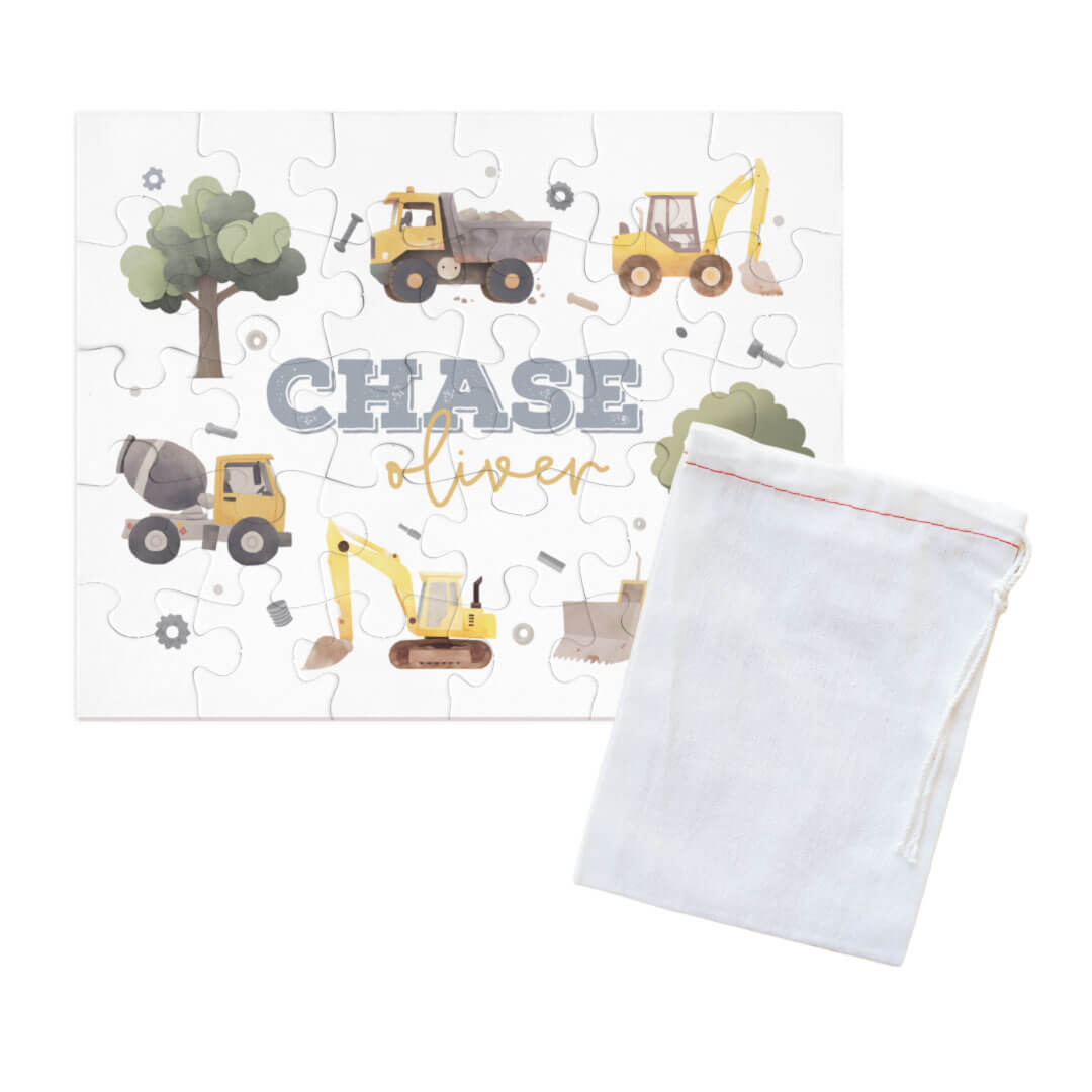 personalized puzzle for kids construction trucks