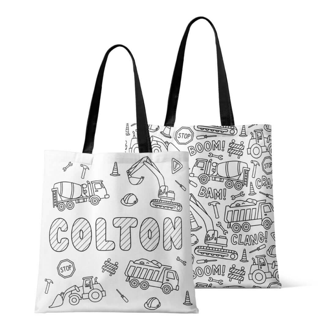 construction themed colorable tote 