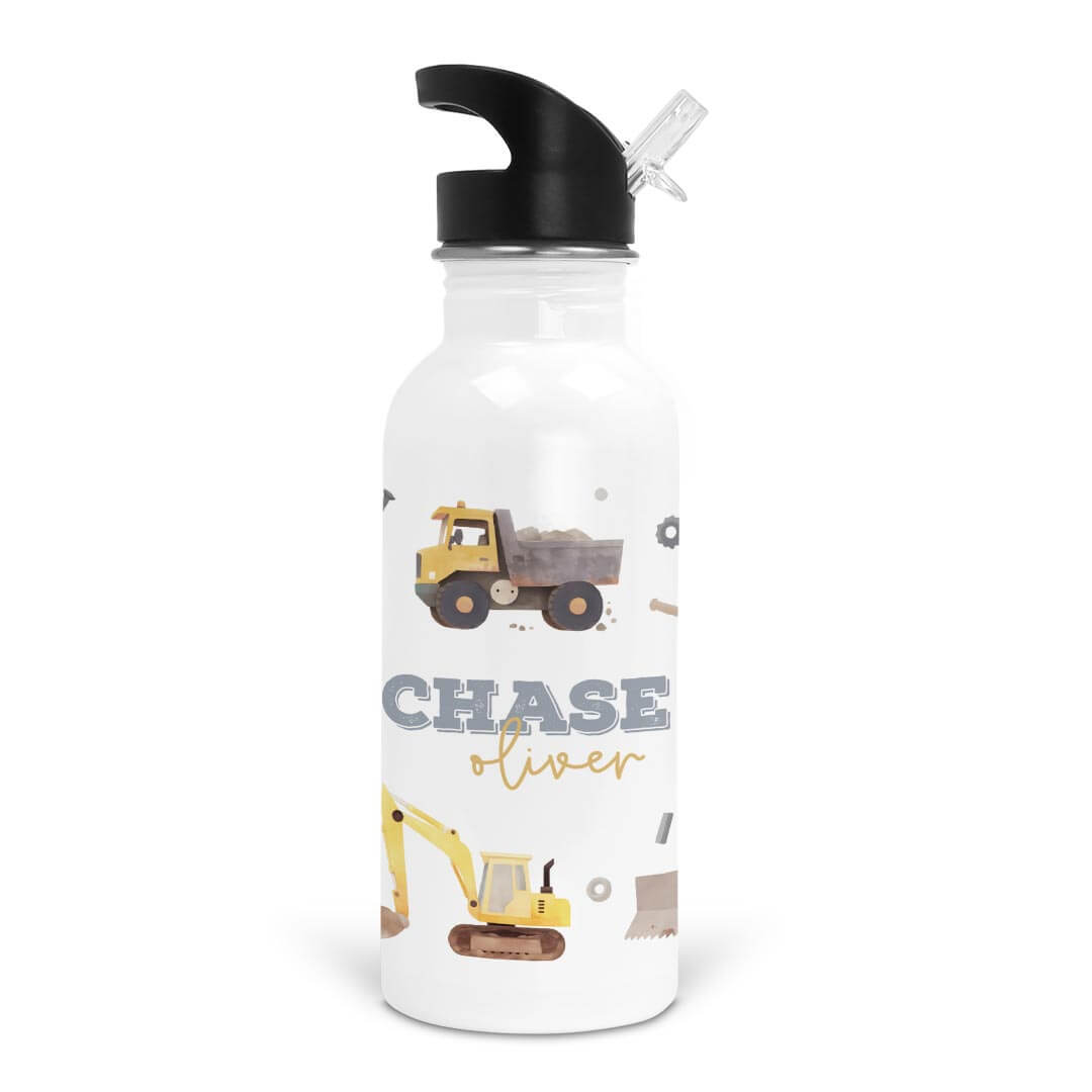 construction truck personalized water bottle for kids 