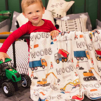 construction trucks personalized blanket 