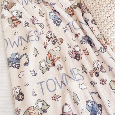 construction kids blanket personalized with name