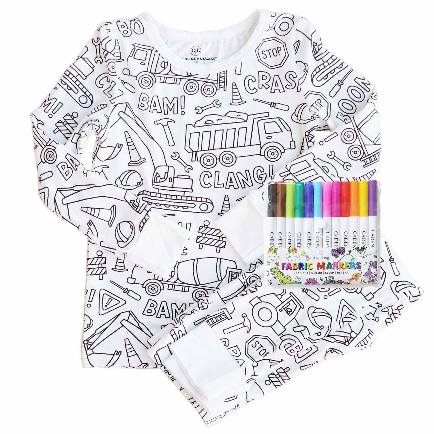 construction colorable pajamas for kids 