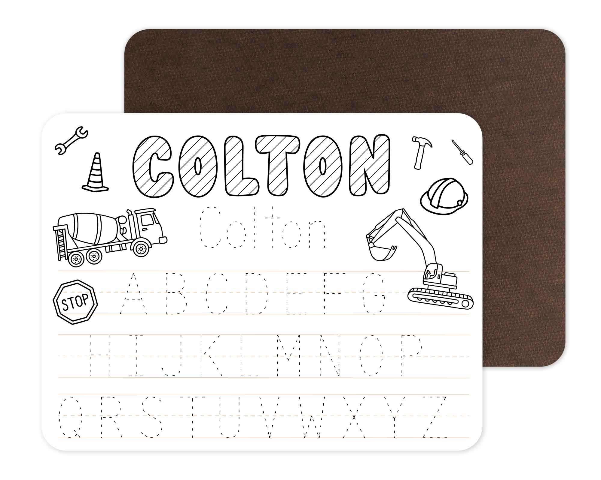 construction zone personalized whiteboard for kids