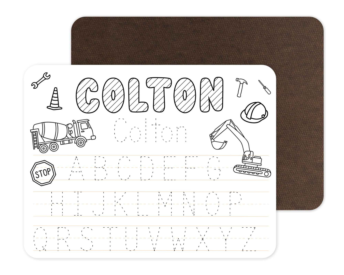 construction zone personalized whiteboard for kids